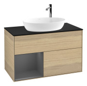 Тумба под раковину Villeroy & Boch Finion 100х50,1 см с подсветкой МДФ шпон дуба/стекло черное матовое G892GKPC