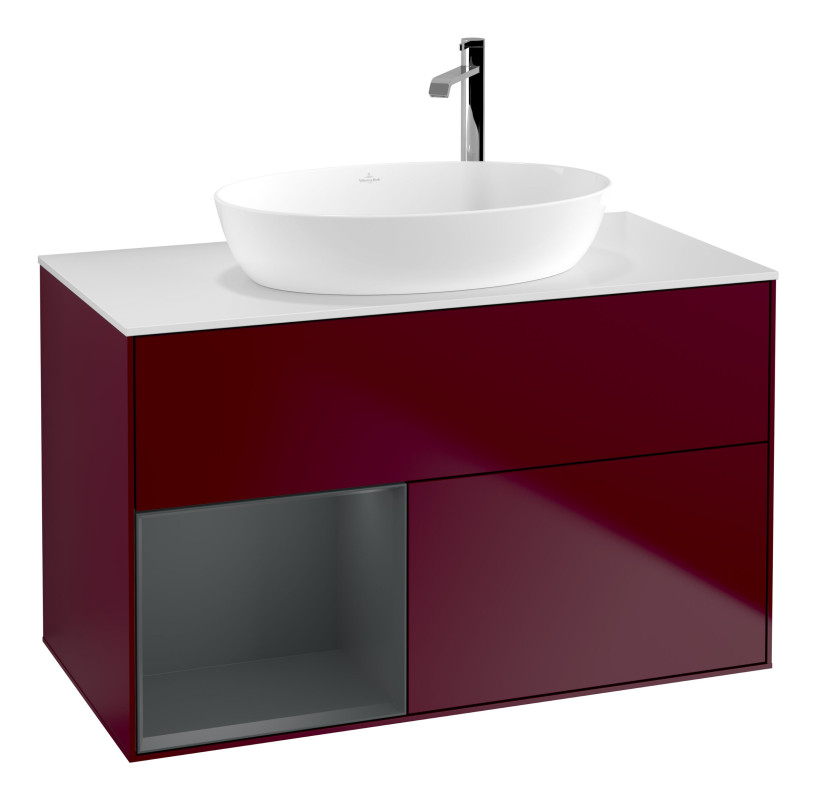 Тумба под раковину Villeroy & Boch Finion 100х50,1 см с подсветкой МДФ пион матовый лак/стекло белое матовое G891HGHB