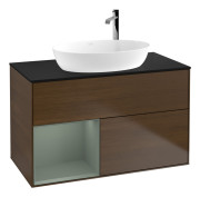 Тумба под раковину Villeroy & Boch Finion 100х50,1 см с подсветкой МДФ шпон грецкого ореха/стекло черное матовое G892GMGN