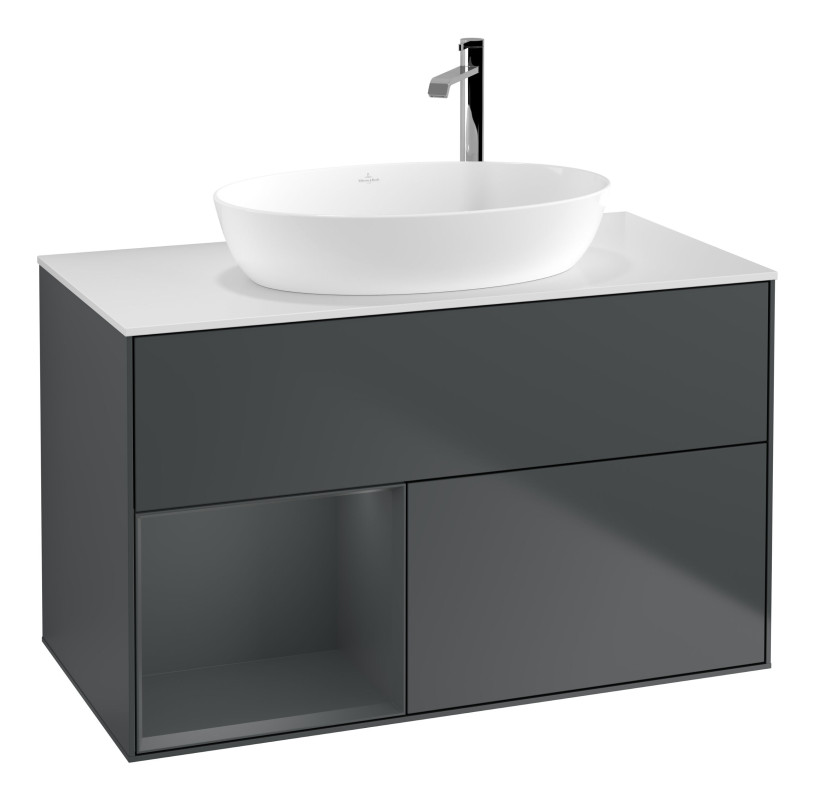 Тумба под раковину Villeroy & Boch Finion 100х50,1 см с подсветкой МДФ темно-синий матовый лак/стекло белое матовое G891HGHG