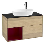 Тумба під раковину Villeroy & Boch Finion 100х50,1 см із підсвічуванням МДФ шпон дуба/скло чорне матове G892HBPC