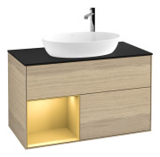 Тумба под раковину Villeroy & Boch Finion 100х50,1 см с подсветкой МДФ шпон дуба/стекло черное матовое G892HFPC