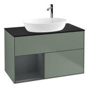 Тумба під раковину Villeroy & Boch Finion 100х50,1 см із підсвічуванням МДФ оливковий матовий лак/скло чорне матове G892HGGM