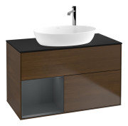 Тумба под раковину Villeroy & Boch Finion 100х50,1 см с подсветкой МДФ шпон грецкого ореха/стекло черное матовое G892HGGN