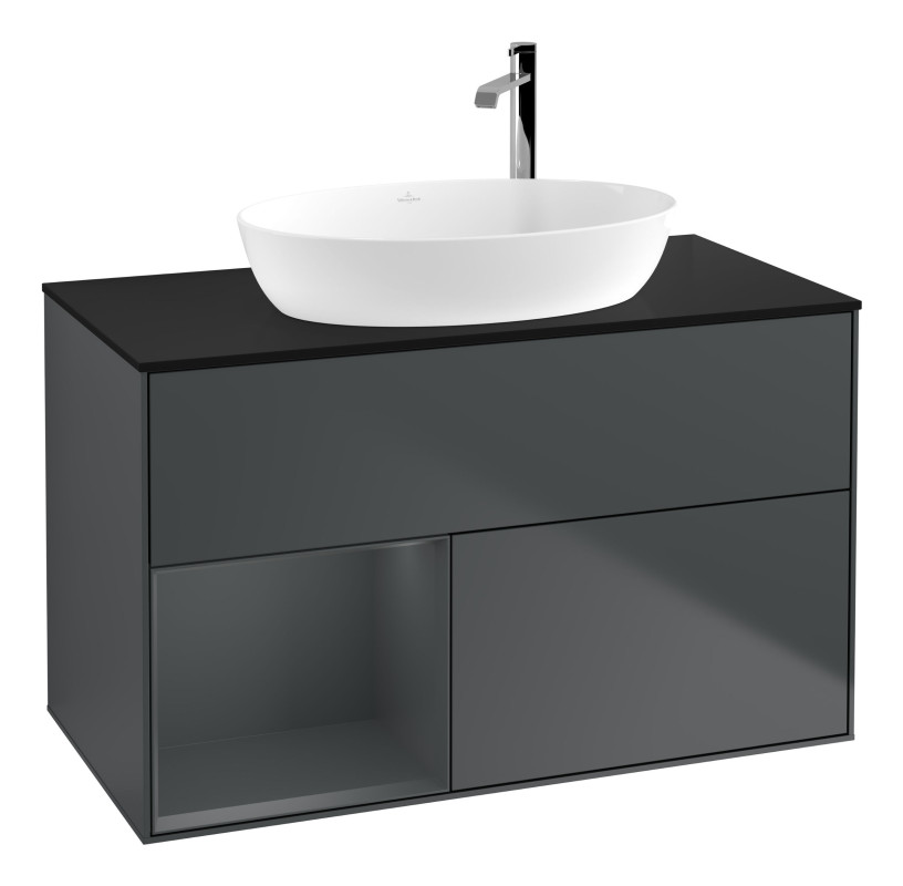 Тумба под раковину Villeroy & Boch Finion 100х50,1 см с подсветкой МДФ темно-синий матовый лак/стекло черное матовое G892HGHG