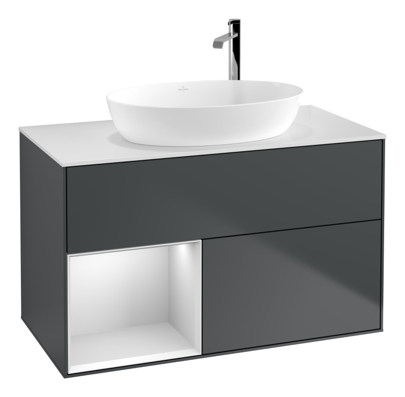 Тумба под раковину Villeroy & Boch Finion 100х50,1 см с подсветкой МДФ темно-синий матовый лак/стекло белое матовое G891MTHG