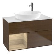 Тумба под раковину Villeroy & Boch Finion 100х50,1 см с подсветкой МДФ шпон грецкого ореха/стекло белое матовое G891PCGN