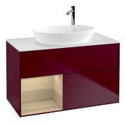 Тумба під раковину Villeroy & Boch Finion 100х50,1 см з підсвічуванням МДФ півонія матовий лак/скло біле матове G891PCHB