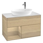 Тумба під раковину Villeroy & Boch Finion 100х50,1 см із підсвічуванням МДФ шпон дуба/скло біле матове G891PCPC