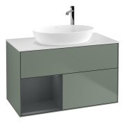 Тумба під раковину Villeroy & Boch Finion 100х50,1 см із підсвічуванням МДФ оливковий матовий лак/скло біле матове G891HGGM