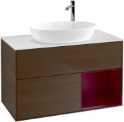 Тумба під раковину Villeroy & Boch Finion 100х50,1 см із підсвічуванням МДФ шпон волоського горіха/скло біле матове F901HBGN