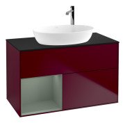 Тумба під раковину Villeroy & Boch Finion 100х50,1 см з підсвічуванням МДФ півонія матовий лак/скло чорне матове G892GMHB