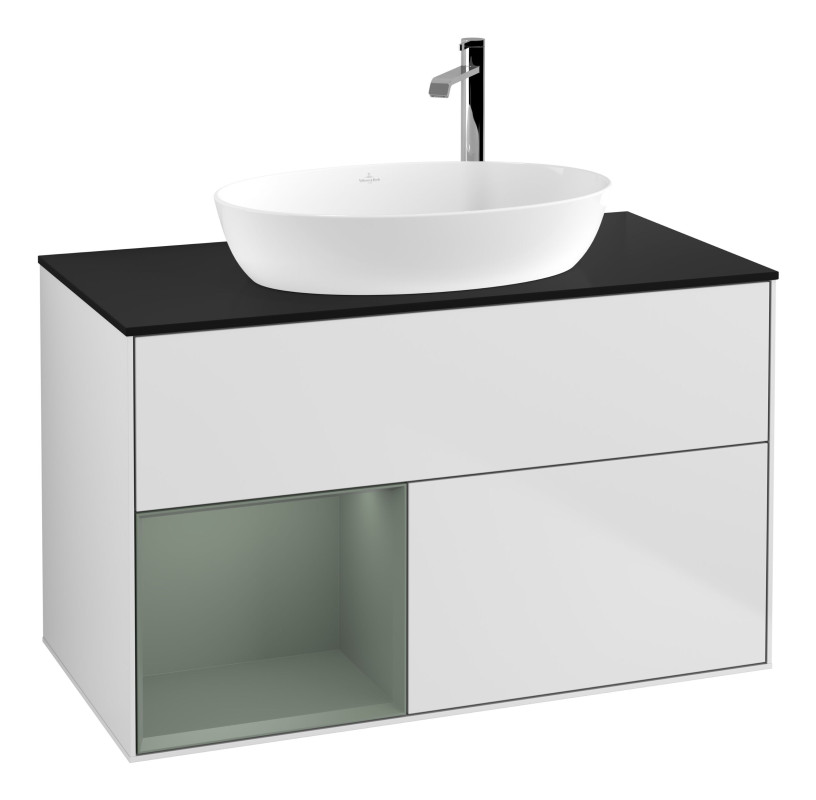 Тумба під раковину Villeroy & Boch Finion 100х50,1 см із підсвічуванням МДФ білий матовий лак/скло чорне матове G892GMMT
