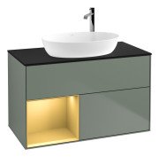 Тумба под раковину Villeroy & Boch Finion 100х50,1 см с подсветкой МДФ оливковый матовый лак/стекло черное матовое G892HFGM