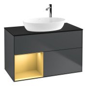 Тумба під раковину Villeroy & Boch Finion 100х50,1 см із підсвічуванням МДФ темно-синій матовий лак/скло чорне матове G892HFHG