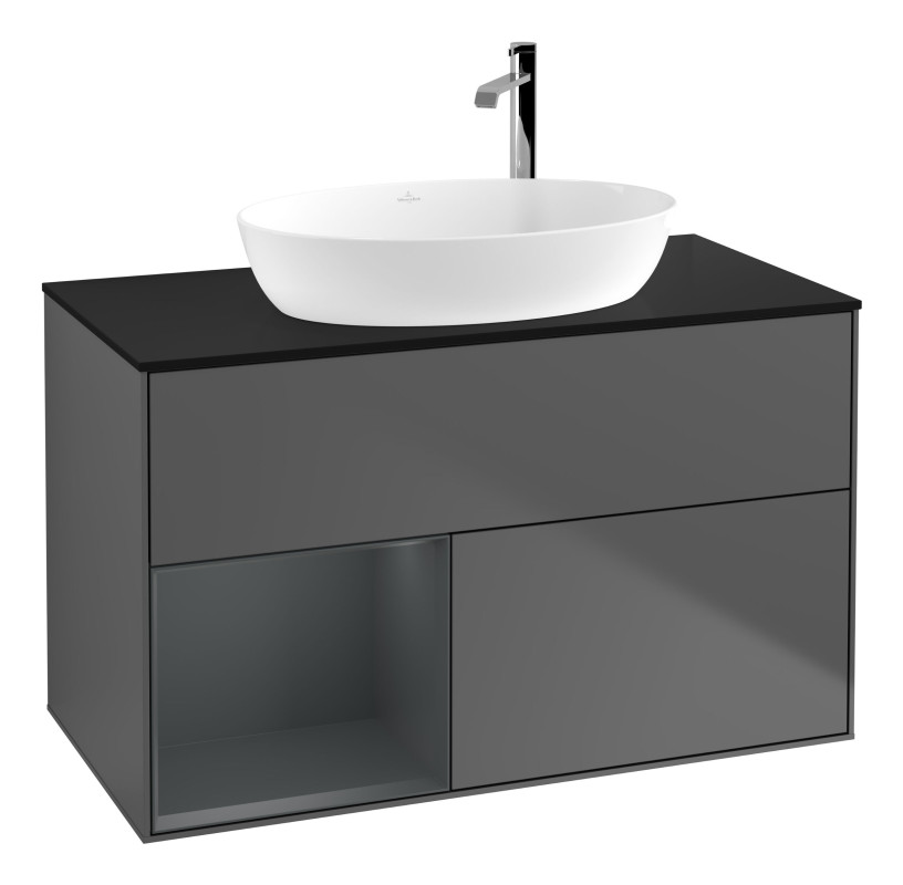 Тумба під раковину Villeroy & Boch Finion 100х50,1 см із підсвічуванням МДФ антрацит матовий лак/скло чорне матове G892HGGK