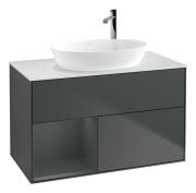 Тумба под раковину Villeroy & Boch Finion 100х50,1 см с подсветкой МДФ темно-синий матовый лак/стекло белое матовое G891HGHG