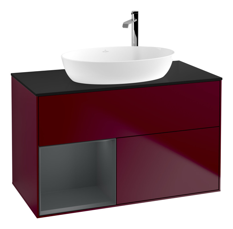 Тумба под раковину Villeroy & Boch Finion 100х50,1 см с подсветкой МДФ пион матовый лак/стекло черное матовое G892HGHB