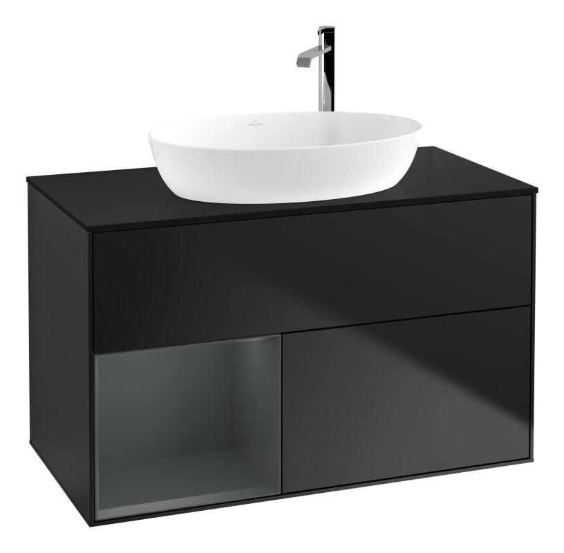 Тумба под раковину Villeroy & Boch Finion 100х50,1 см с подсветкой МДФ черный матовый лак/стекло черное матовое G892HGPD