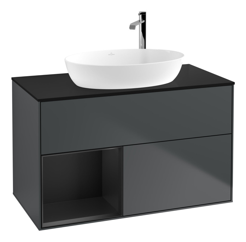 Тумба под раковину Villeroy & Boch Finion 100х50,1 см с подсветкой МДФ темно-синий матовый лак/стекло черное матовое G892PDHG
