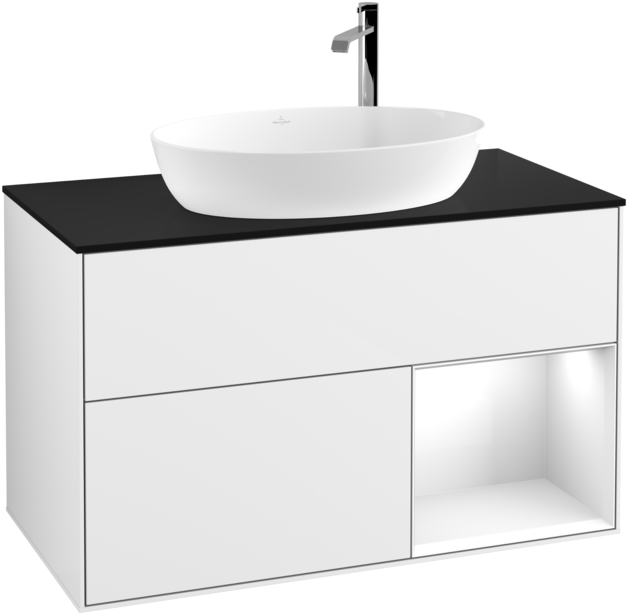 Тумба под раковину Villeroy & Boch Finion 100х50,1 см с подсветкой МДФ глянцевый белый лак/стекло черное матовое F902GFGF