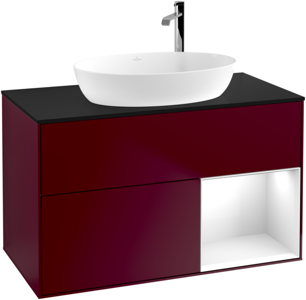 Тумба под раковину Villeroy & Boch Finion 100х50,1 см с подсветкой МДФ пион матовый лак/стекло черное матовое F902GFHB