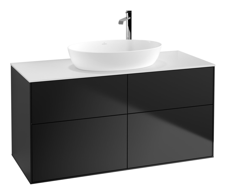 Тумба под раковину Villeroy & Boch Finion 120х50,1 см МДФ черный матовый лак/стекло белое матовое F91100PD