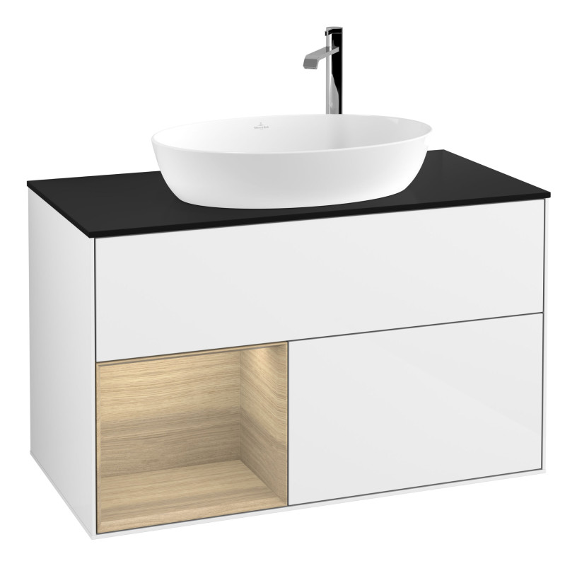 Тумба под раковину Villeroy & Boch Finion 100х50,1 см с подсветкой МДФ глянцевый белый лак/стекло черное матовое G892PCGF