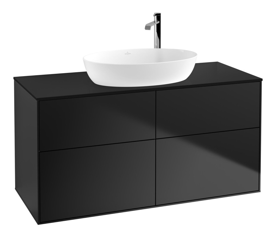 Тумба под раковину Villeroy & Boch Finion 160х50,1 см МДФ черный матовый лак/стекло черное матовое F91200PD