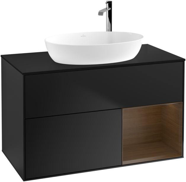 Тумба под раковину Villeroy & Boch Finion 100х50,1 см с подсветкой МДФ черный матовый лак/стекло черное матовое F902GNPD