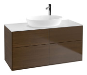 Тумба под раковину Villeroy & Boch Finion 120х50,1 см с подсветкой МДФ шпон грецкого ореха/стекло белое матовое G91100GN