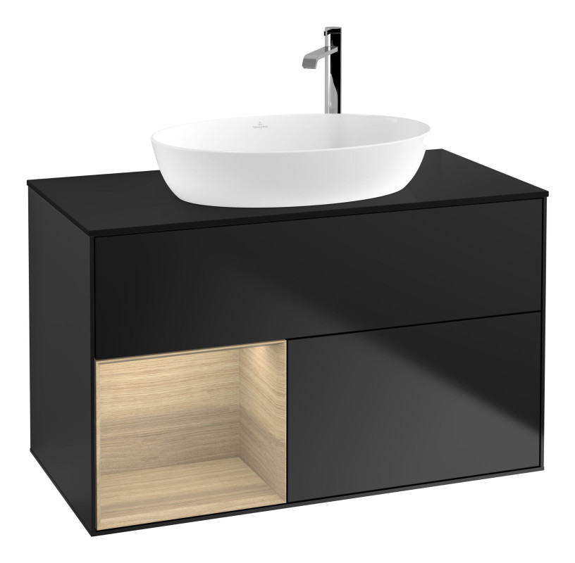 Тумба під раковину Villeroy & Boch Finion 100х50,1 см із підсвічуванням МДФ чорний матовий лак/скло чорне матове G892PCPD