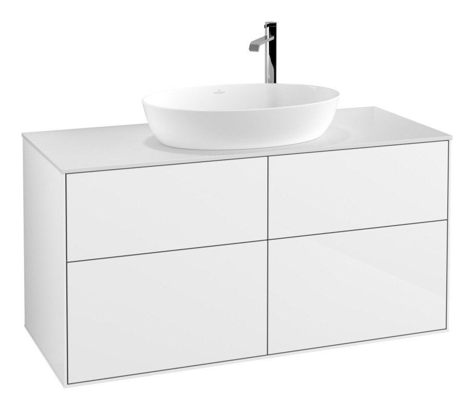 Тумба під раковину Villeroy & Boch Finion 120х50,1 см МДФ білий глянцевий лак/скло біле матове F91100GF