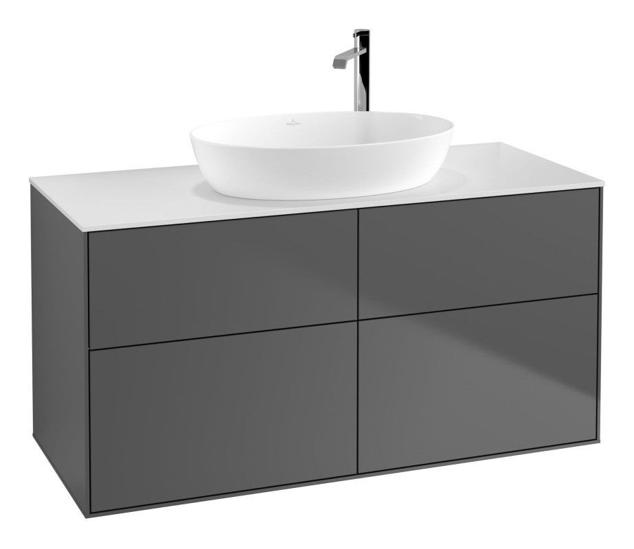 Тумба під раковину Villeroy & Boch Finion 120х50,1 см МДФ антрацит матовий лак/скло біле матове F91100GK