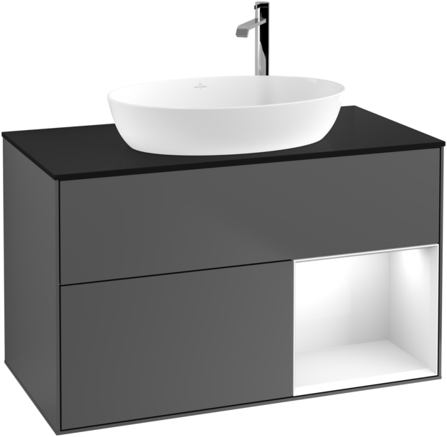Тумба под раковину Villeroy & Boch Finion 100х50,1 см с подсветкой МДФ антрацит матовый лак/стекло черное матовое F902GFGK