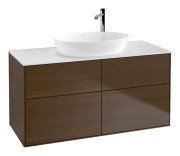 Тумба під раковину Villeroy & Boch Finion 120х50,1 см МДФ шпон волоського горіха/скло біле матове F91100GN