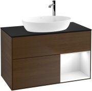 Тумба под раковину Villeroy & Boch Finion 100х50,1 см с подсветкой МДФ шпон грецкого ореха/стекло черное матовое F902GFGN