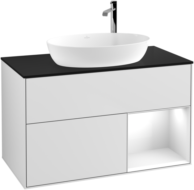 Тумба під раковину Villeroy & Boch Finion 100х50,1 см із підсвічуванням МДФ білий матовий лак/скло чорне матове F902GFMT