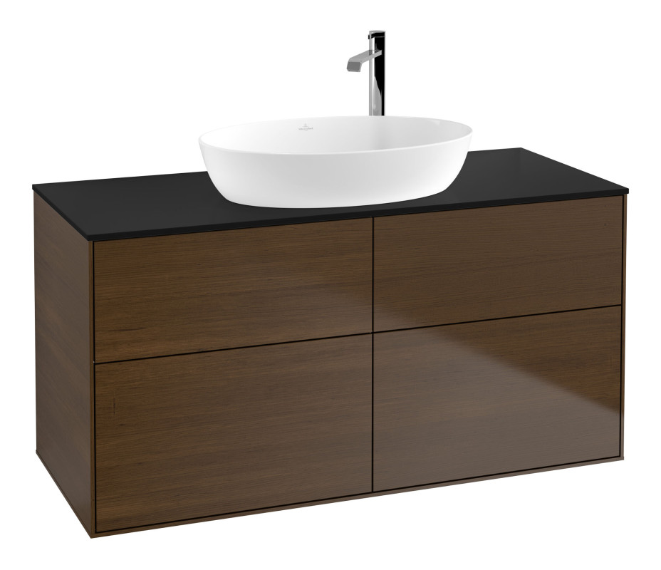 Тумба под раковину Villeroy & Boch Finion 120х50,1 см МДФ шпон грецкого ореха/стекло черное матовое F91200GN