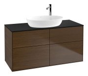 Тумба під раковину Villeroy & Boch Finion 120х50,1 см МДФ шпон волоського горіха/скло чорне матове F91200GN