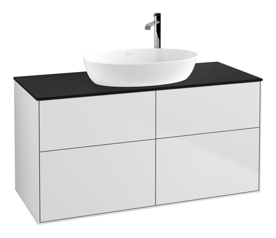 Тумба под раковину Villeroy & Boch Finion 120х50,1 см МДФ белый матовый лак/стекло черное матовое F91200MT