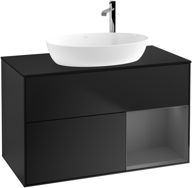 Тумба під раковину Villeroy & Boch Finion 100х50,1 см із підсвічуванням МДФ чорний матовий лак/скло чорне матове F902GKPD