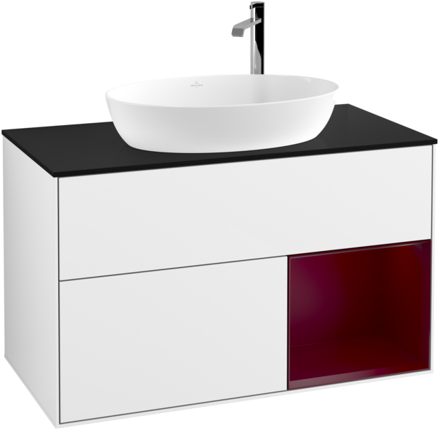 Тумба під раковину Villeroy & Boch Finion 100х50,1 см з підсвічуванням МДФ білий глянцевий лак/скло чорне матове F902HBGF