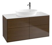 Тумба под раковину Villeroy & Boch Finion 120х50,1 см с подсветкой МДФ шпон грецкого ореха/стекло белое матовое G91100GN