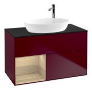 Тумба під раковину Villeroy & Boch Finion 100х50,1 см з підсвічуванням МДФ півонія матовий лак/скло чорне матове G892PCHB