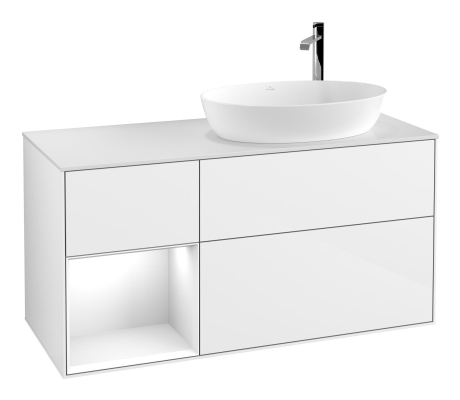 Тумба под раковину Villeroy & Boch Finion 120х50,1 см с подсветкой МДФ глянцевый белый лак/стекло белое матовое F921GFGF