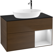 Тумба под раковину Villeroy & Boch Finion 100х50,1 см с подсветкой МДФ шпон грецкого ореха/стекло черное матовое F902MTGN