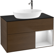 Тумба под раковину Villeroy & Boch Finion 100х50,1 см с подсветкой МДФ шпон грецкого ореха/стекло черное матовое F902MTGN