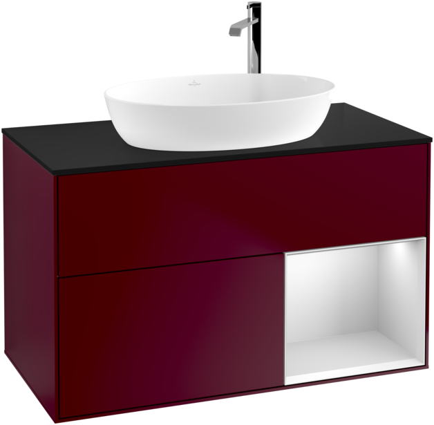 Тумба под раковину Villeroy & Boch Finion 100х50,1 см с подсветкой МДФ пион матовый лак/стекло черное матовое F902MTHB