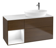 Тумба под раковину Villeroy & Boch Finion 120х50,1 см с подсветкой МДФ шпон грецкого ореха/стекло белое матовое F921GFGN